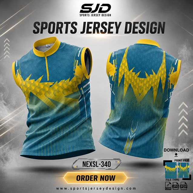 NEXSL-340 Lemon Yellow And Airforce Sleeveless Sublimation Jersey Design for Monsoon Cricket